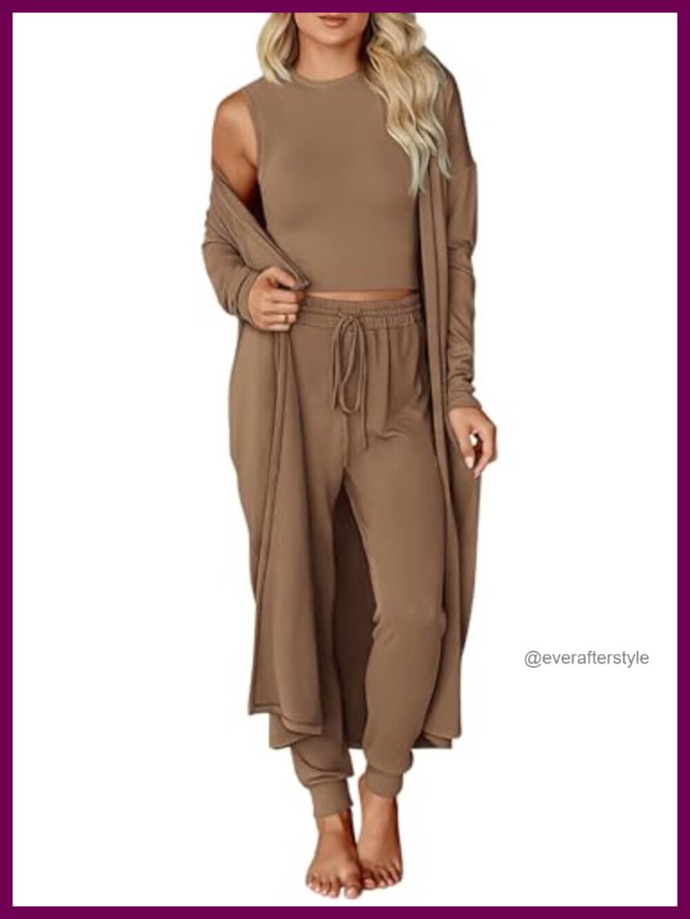 3 Piece Lounge Set Crop Tank Cardigan Jogger Pants Travel Outfit